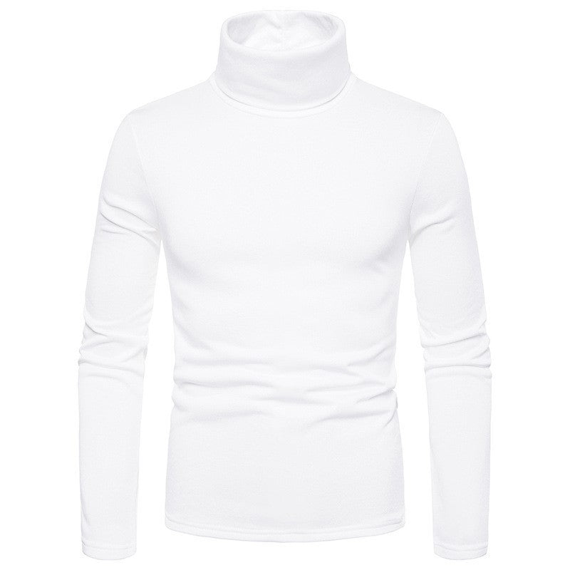 Sweater Men's Solid Color With Fur Pullover High Collar T-shirt