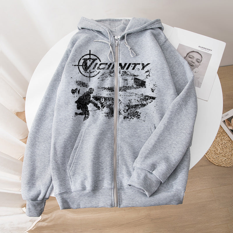 European And American Fashion Geo-neighbor Printed Zipper Sweater