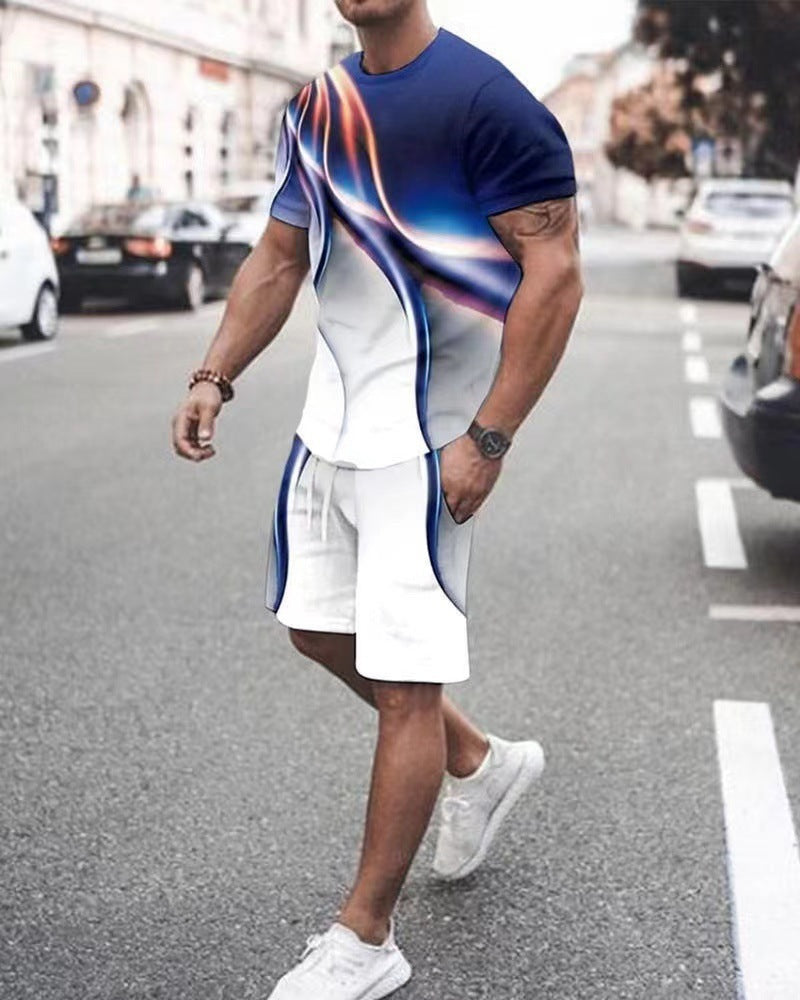 Fashion Personality Men's Casual Printed T-shirt Suit