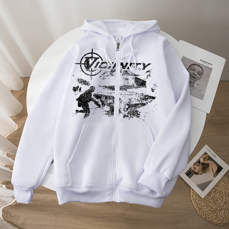 European And American Fashion Geo-neighbor Printed Zipper Sweater