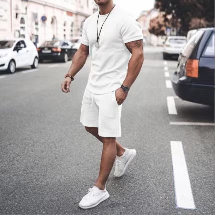 Fashion Personality Men's Casual Printed T-shirt Suit