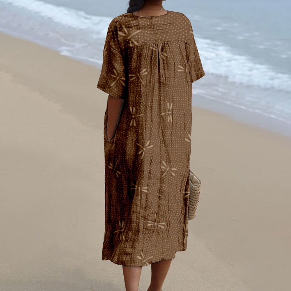 Women's Printed Short Sleeve Holiday Dress