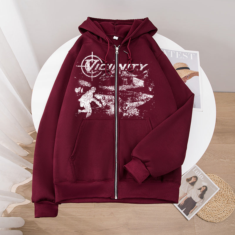European And American Fashion Geo-neighbor Printed Zipper Sweater