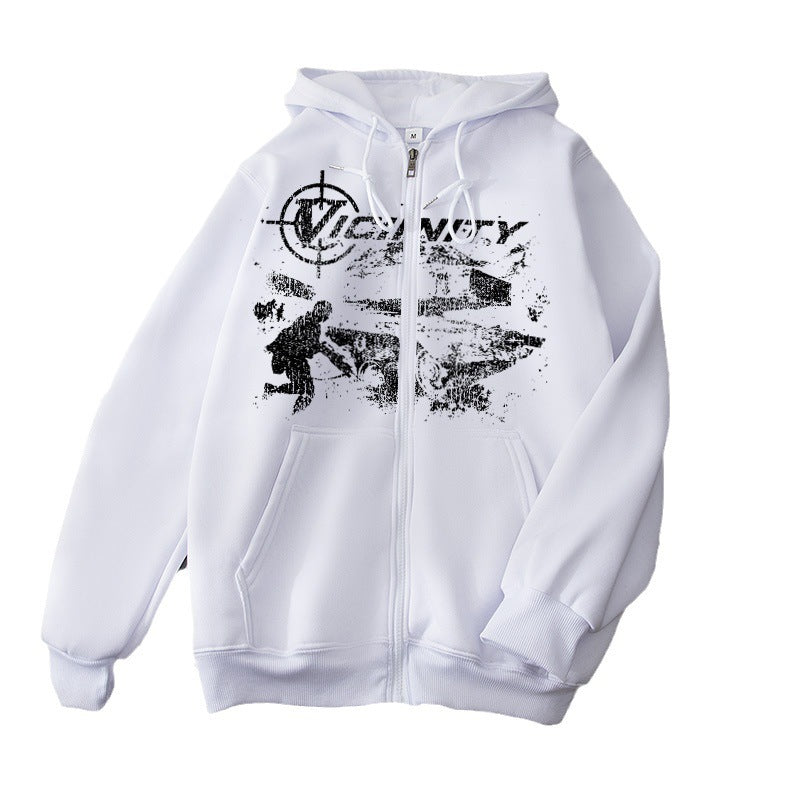 European And American Fashion Geo-neighbor Printed Zipper Sweater