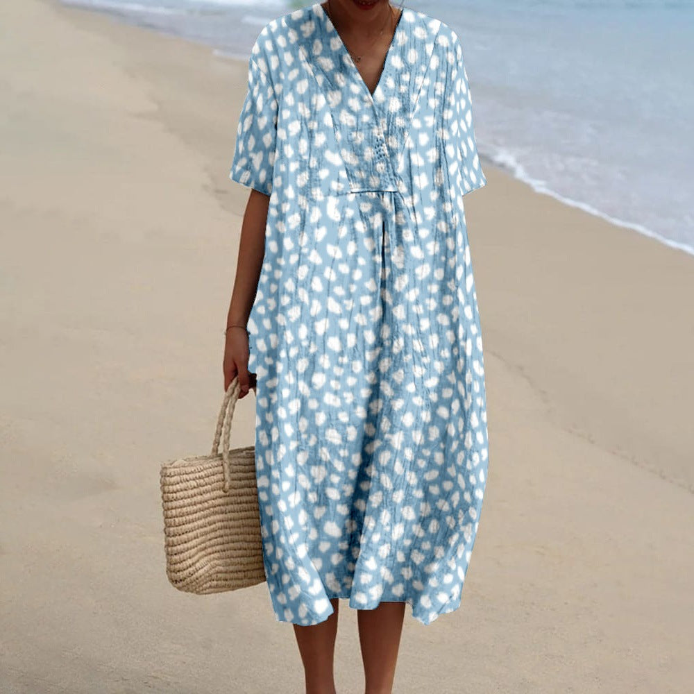 Women's Printed Short Sleeve Holiday Dress