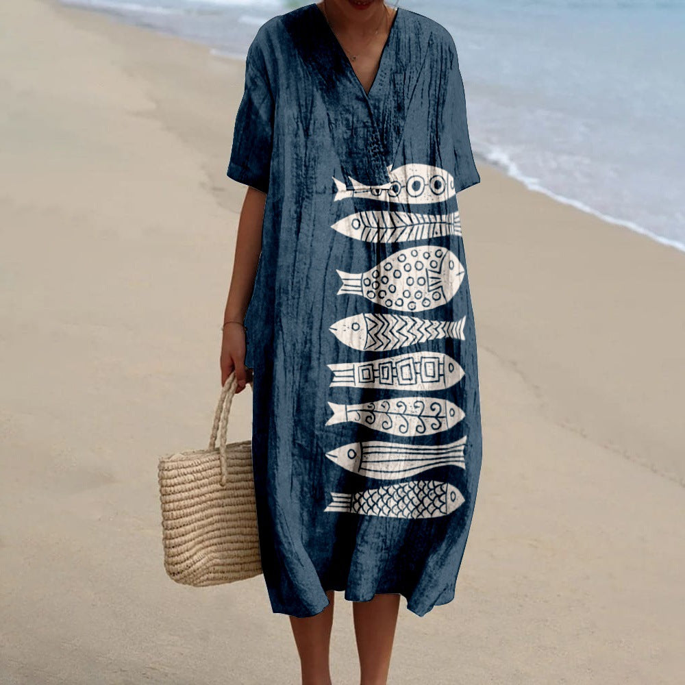 Women's Printed Short Sleeve Holiday Dress