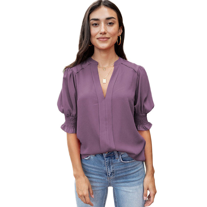 Shiying New V-neck Half Sleeve Shirt For Women