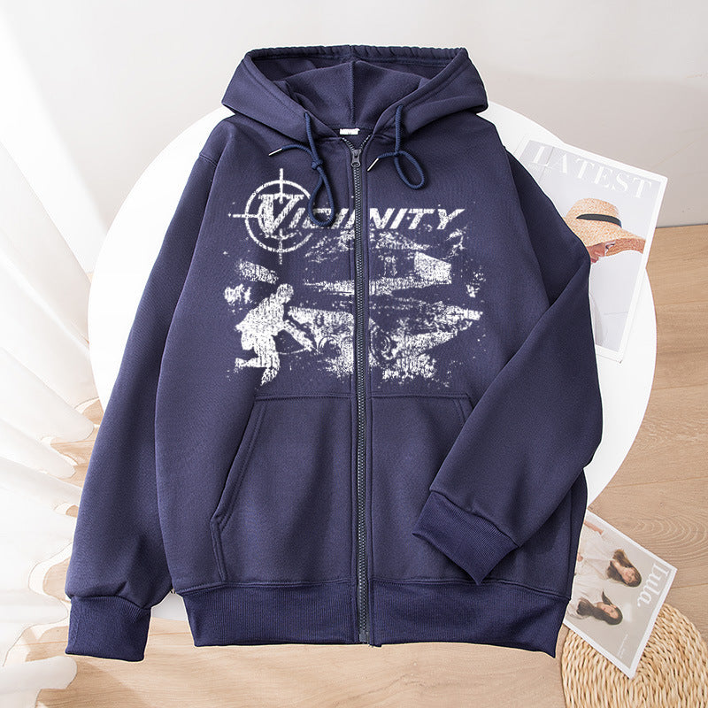 European And American Fashion Geo-neighbor Printed Zipper Sweater