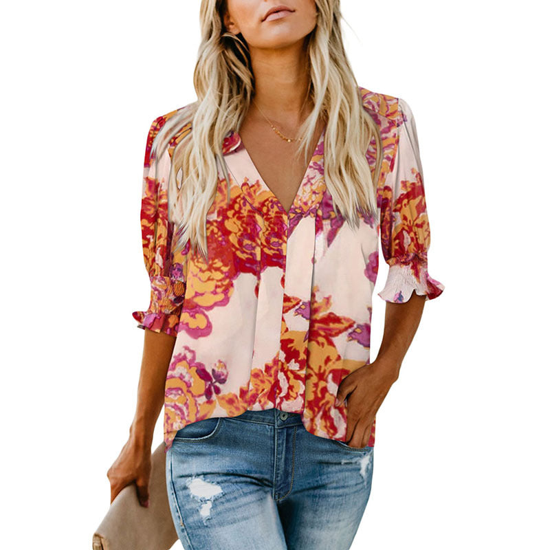 Shiying New V-neck Half Sleeve Shirt For Women