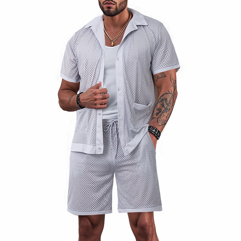 Design Beach Hawaii See-through Dress Short Sleeve Cardigan Shorts Suit