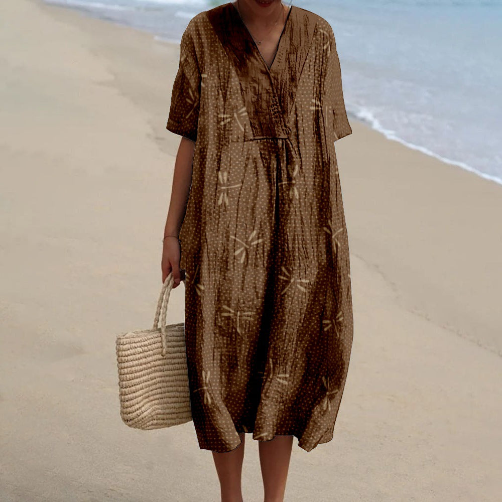 Women's Printed Short Sleeve Holiday Dress