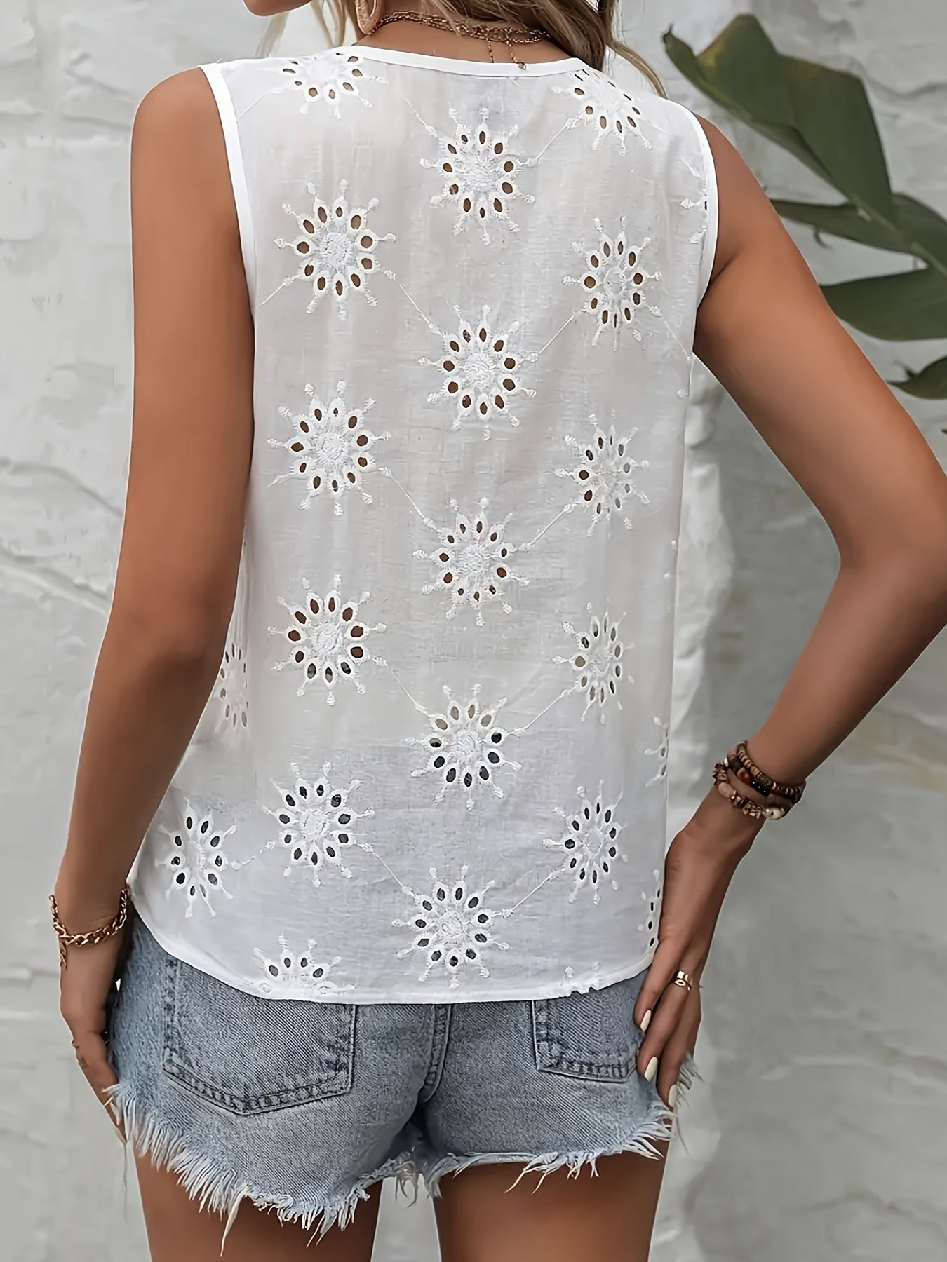 Summer Women's Jacquard Hollow Top V-neck All-matching Shirt
