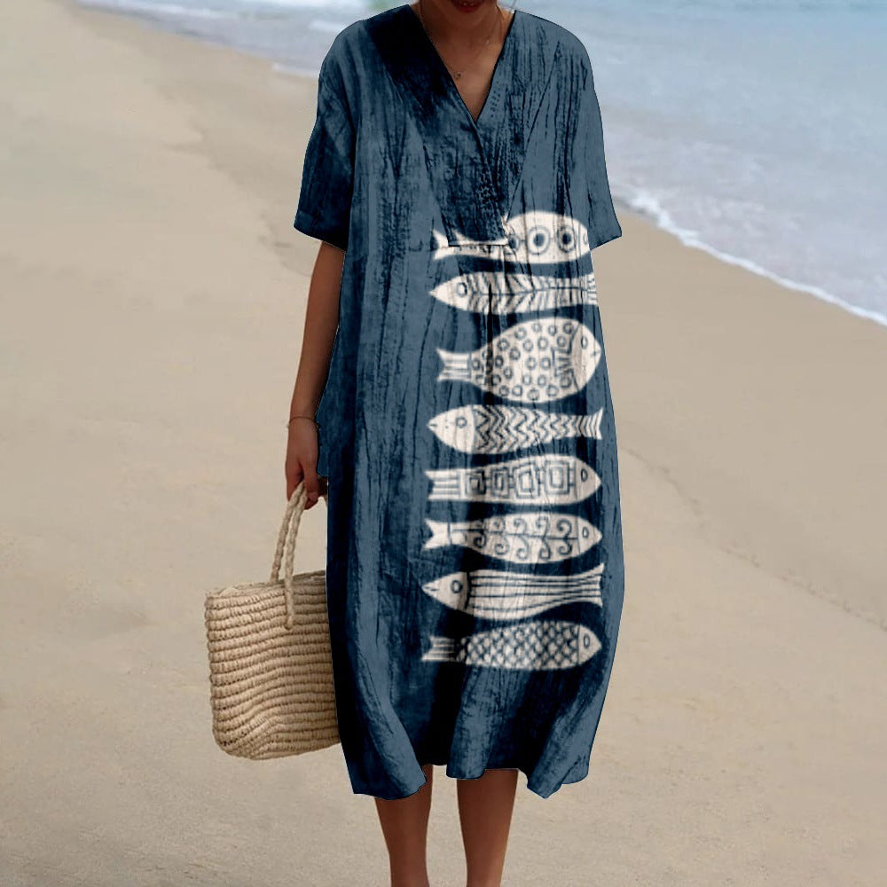 Women's Printed Short Sleeve Holiday Dress