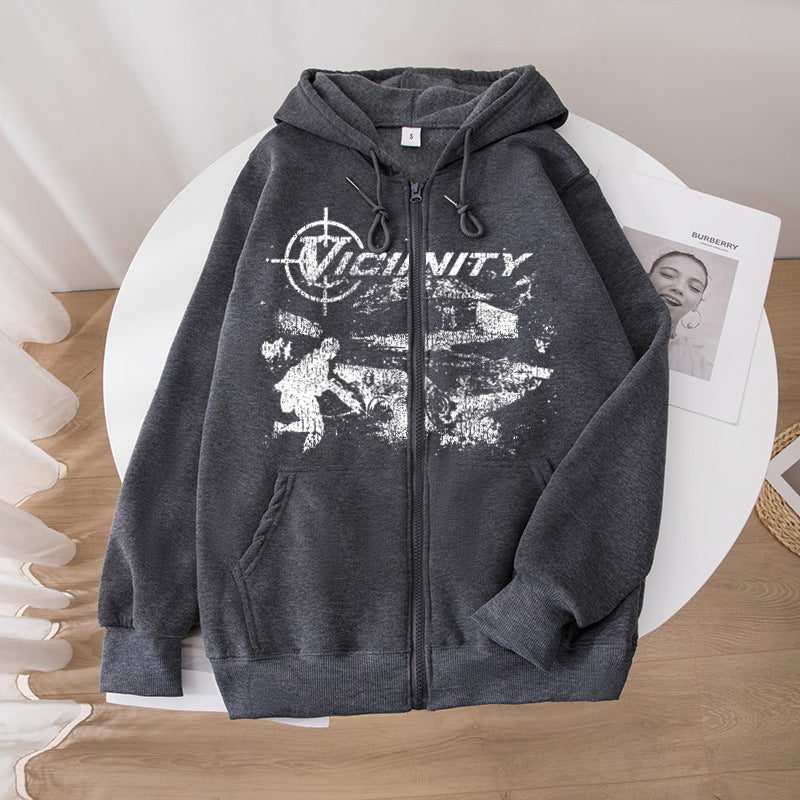 European And American Fashion Geo-neighbor Printed Zipper Sweater