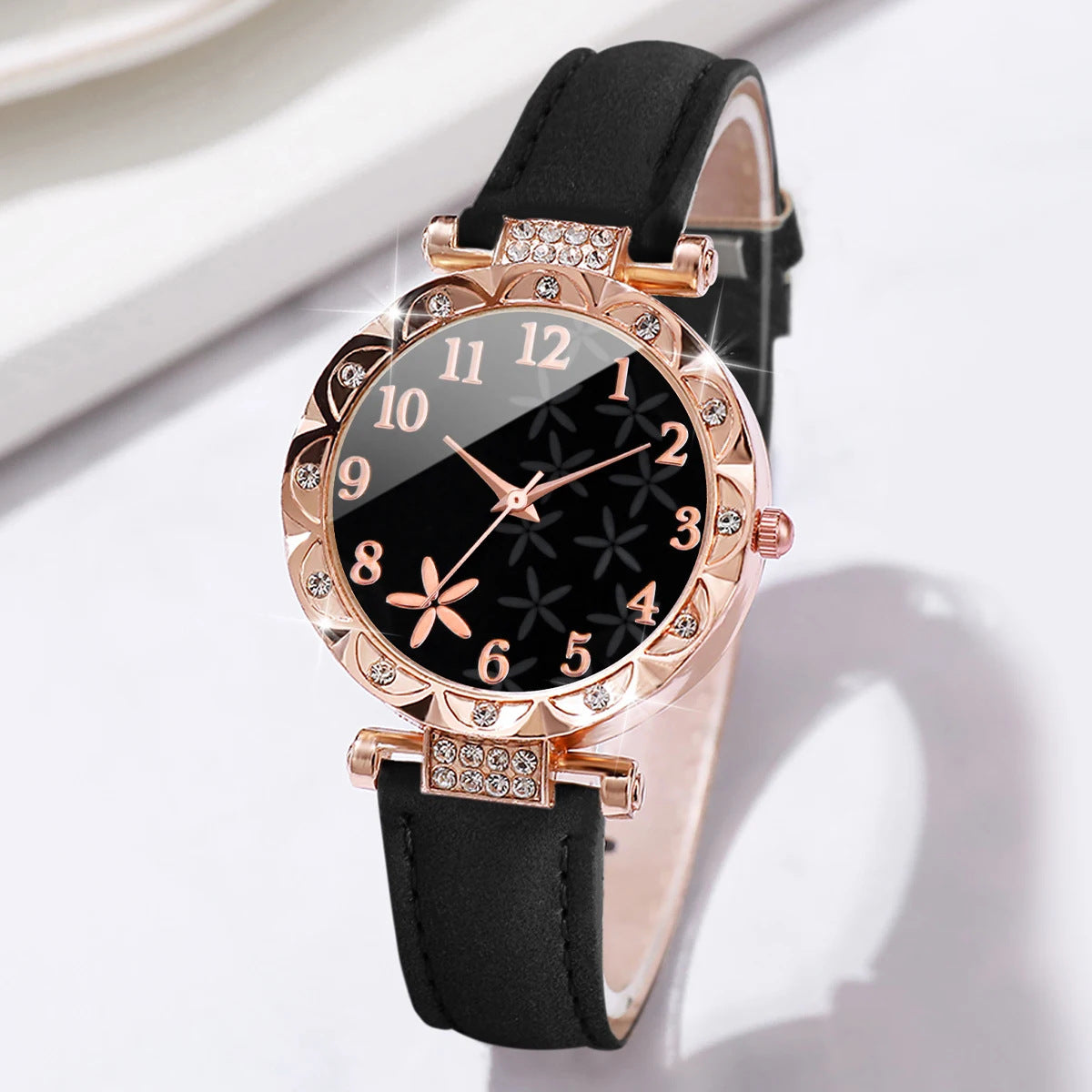 Elegant Floral Quartz Watch Set for Women – Stylish Watch with Crystal Bracelet