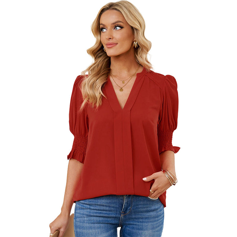 Shiying New V-neck Half Sleeve Shirt For Women