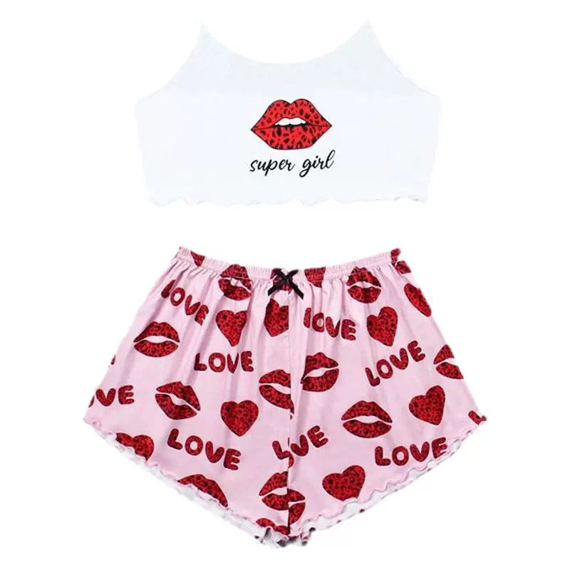 Knitted Vest Camisole Pattern Printing Comfortable Thin Women's Pajamas Suit
