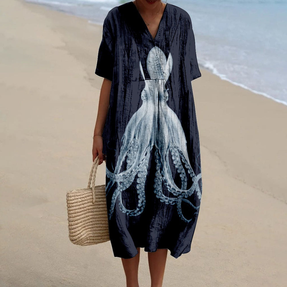 Women's Printed Short Sleeve Holiday Dress