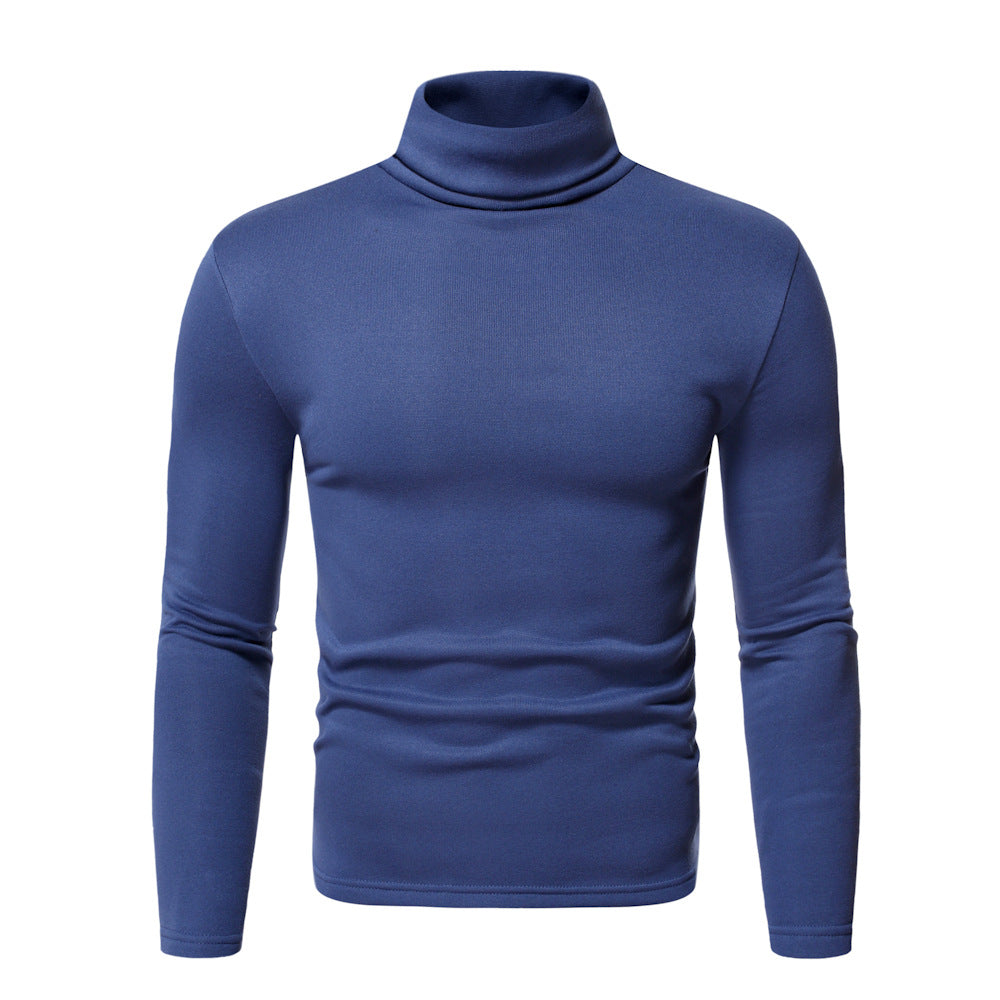 Sweater Men's Solid Color With Fur Pullover High Collar T-shirt