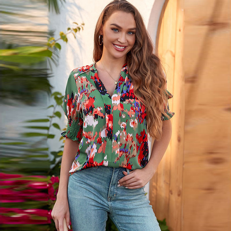 Shiying New V-neck Half Sleeve Shirt For Women