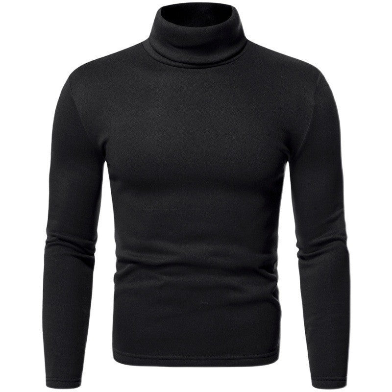 Sweater Men's Solid Color With Fur Pullover High Collar T-shirt