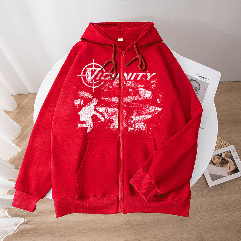 European And American Fashion Geo-neighbor Printed Zipper Sweater