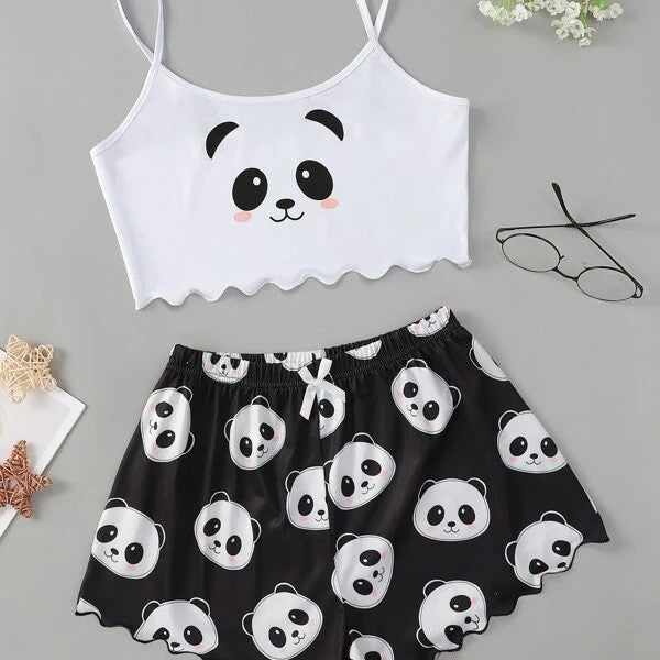 Knitted Vest Camisole Pattern Printing Comfortable Thin Women's Pajamas Suit
