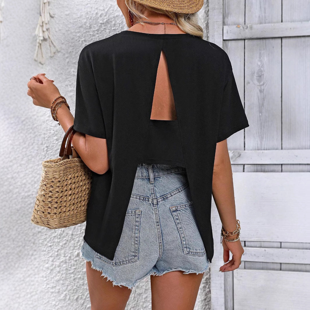 Fashion Casual Back Slit Women's Short Sleeved Coat