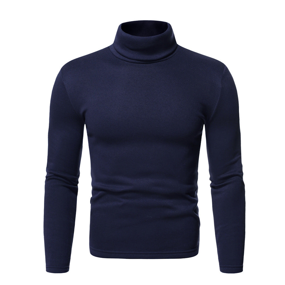 Sweater Men's Solid Color With Fur Pullover High Collar T-shirt