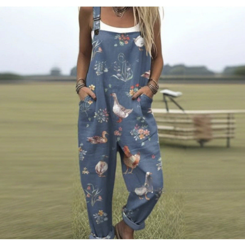 Summer Digital 3D Printing Buttons Casual Suspender Trousers Suspenders