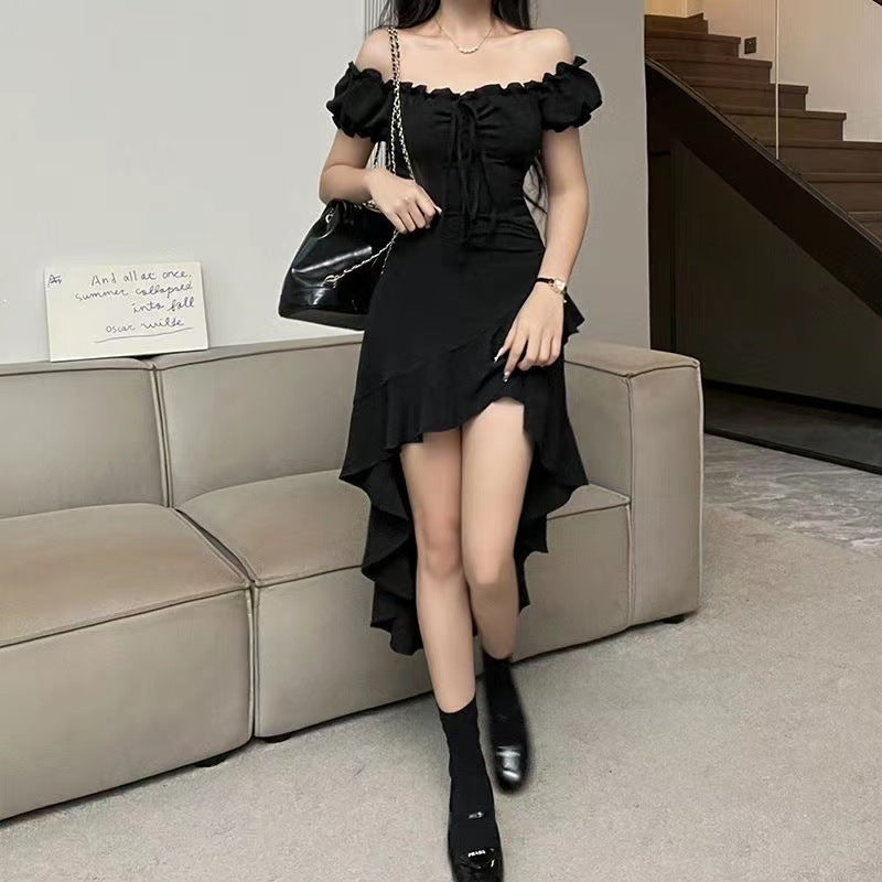 Ruffled Irregular Dress Women's Off-shoulder Waist-tight Sexy