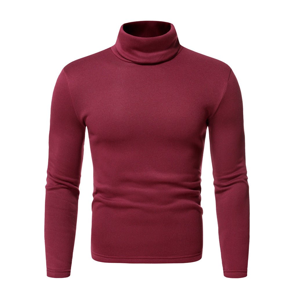 Sweater Men's Solid Color With Fur Pullover High Collar T-shirt