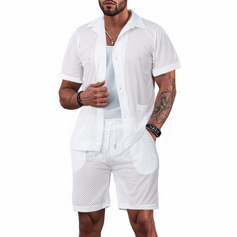 Design Beach Hawaii See-through Dress Short Sleeve Cardigan Shorts Suit