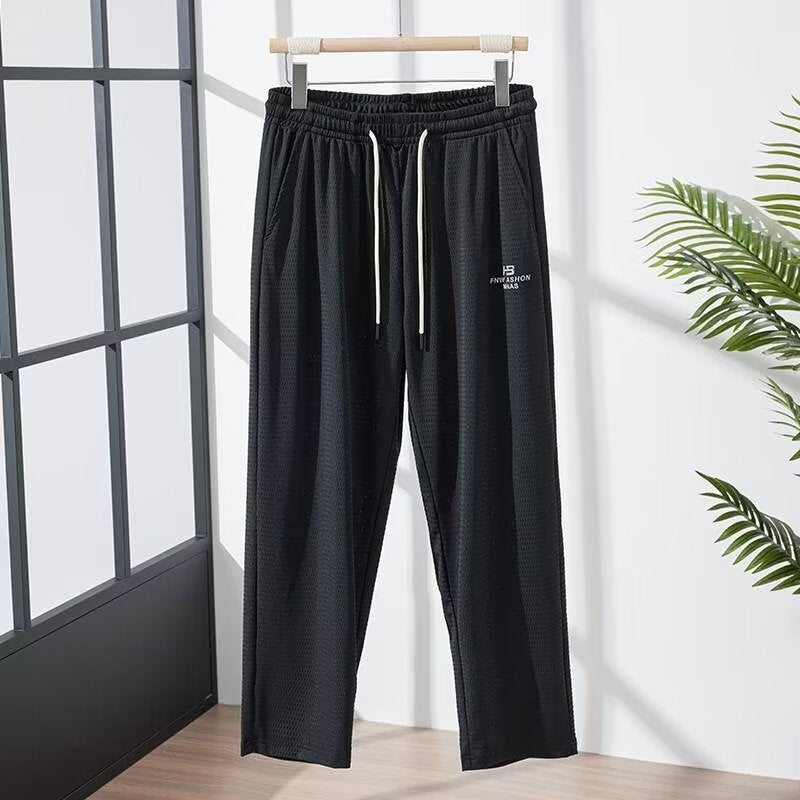 Men's Ice Silk Thin Breathable Quick-drying Casual Pants Loose Four-sided Elastic Mesh Ankle-tied