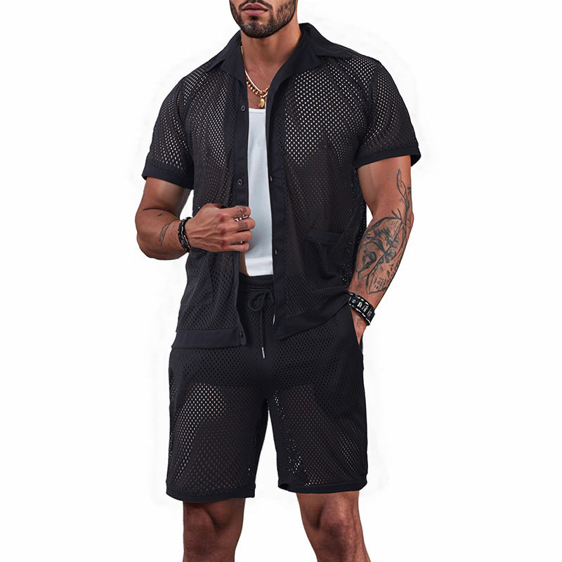 Design Beach Hawaii See-through Dress Short Sleeve Cardigan Shorts Suit
