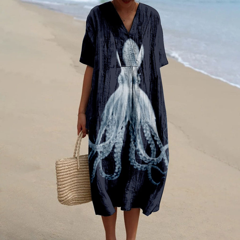 Women's Printed Short Sleeve Holiday Dress