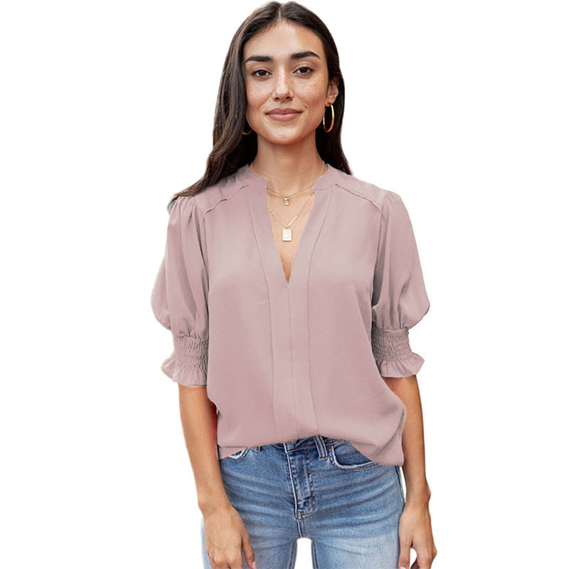 Shiying New V-neck Half Sleeve Shirt For Women