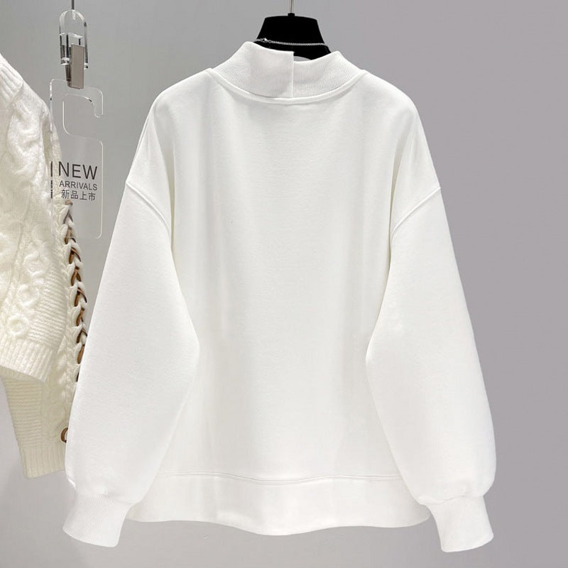 Women's Mock Neck Hoodie Short Spring And Autumn Loose Thick Coat Top