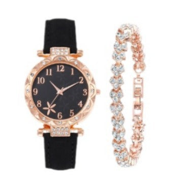 Elegant Floral Quartz Watch Set for Women – Stylish Watch with Crystal Bracelet
