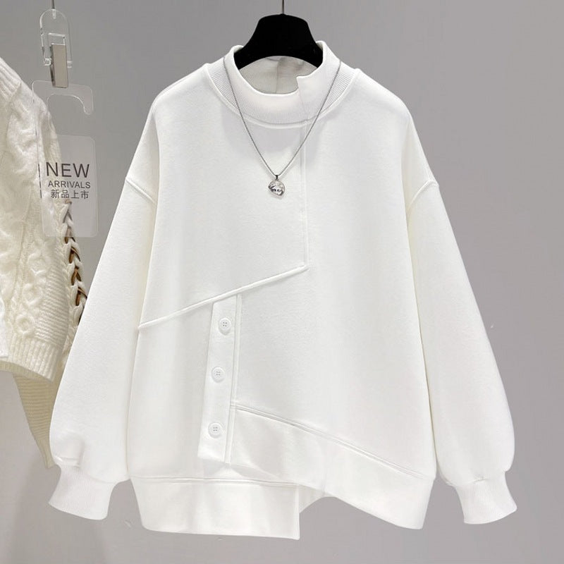 Women's Mock Neck Hoodie Short Spring And Autumn Loose Thick Coat Top
