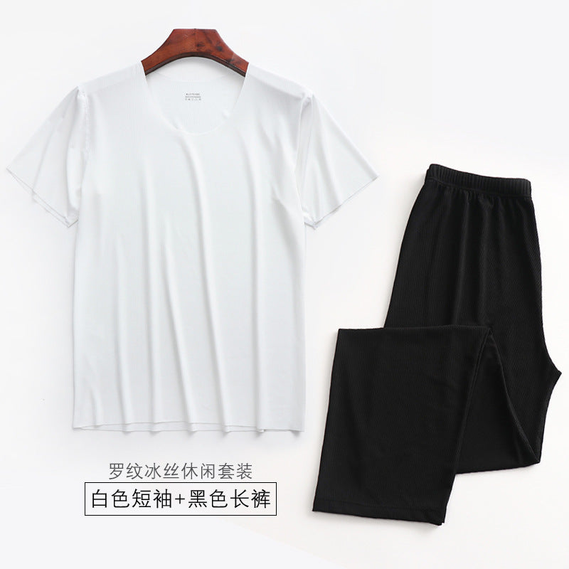 Threaded Pajamas Men's Summer Short Sleeve Long Pants Home Clothes
