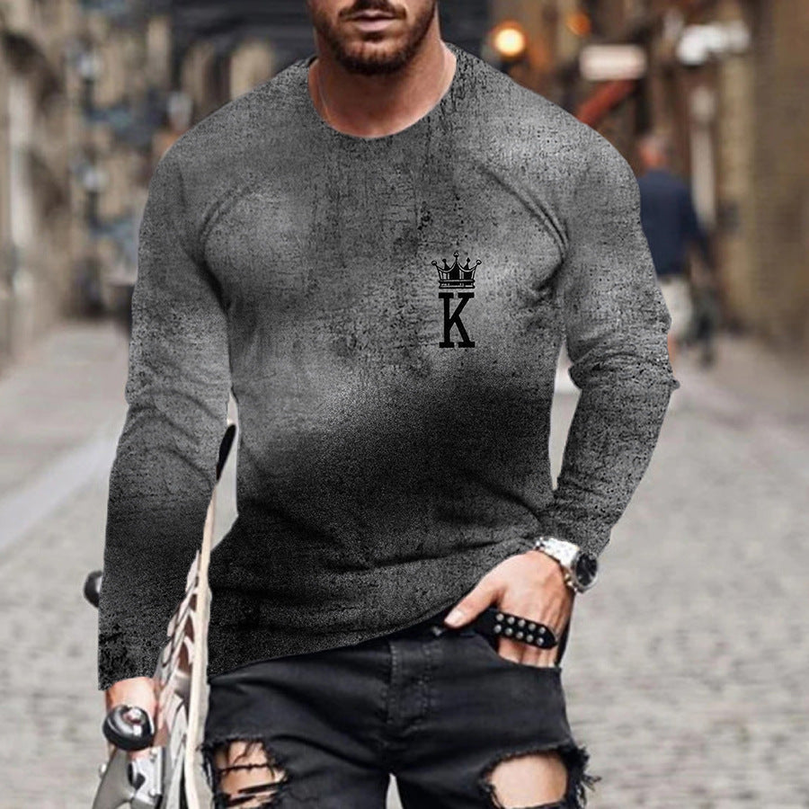 Men's T-shirt Long Sleeve K 3D Printing Crew Neck