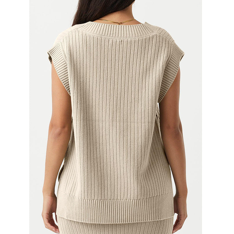 Womens V Neck Sweater Vest Oversized Ribbed Knit Sleeveless Casual Loose Fit Pullover Tank Top