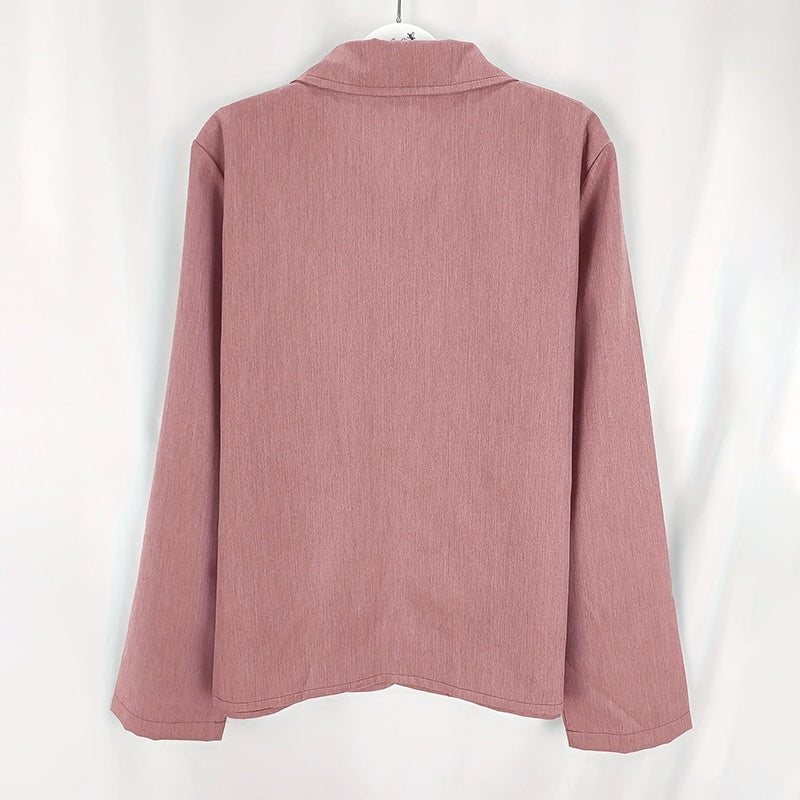 Women's Casual Long Sleeve Shirt - Solid Color Button-Down Shirt With Turn-Down Collar For Spring&Fall