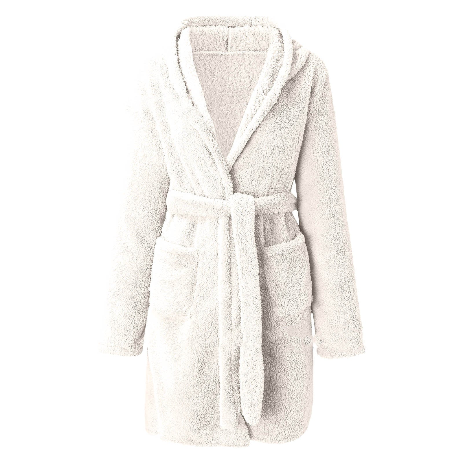 Solid Colour Hooded Home Warm Bathrobe For Women