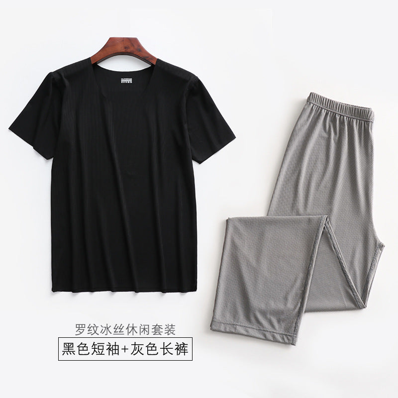 Threaded Pajamas Men's Summer Short Sleeve Long Pants Home Clothes