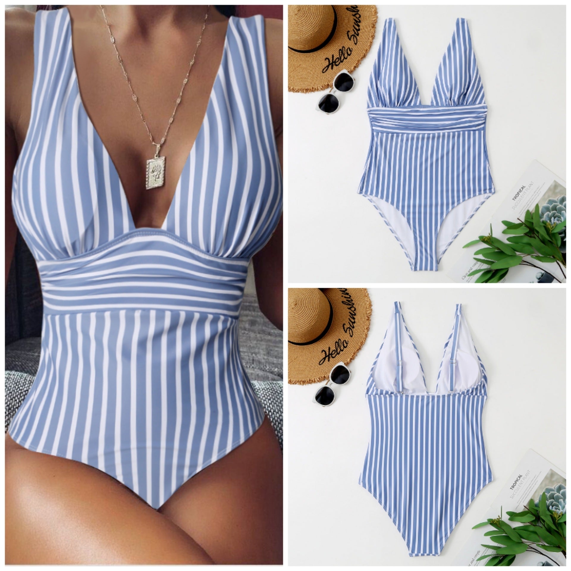 A Sexy Striped One-piece Bikini Woman From Europe And America