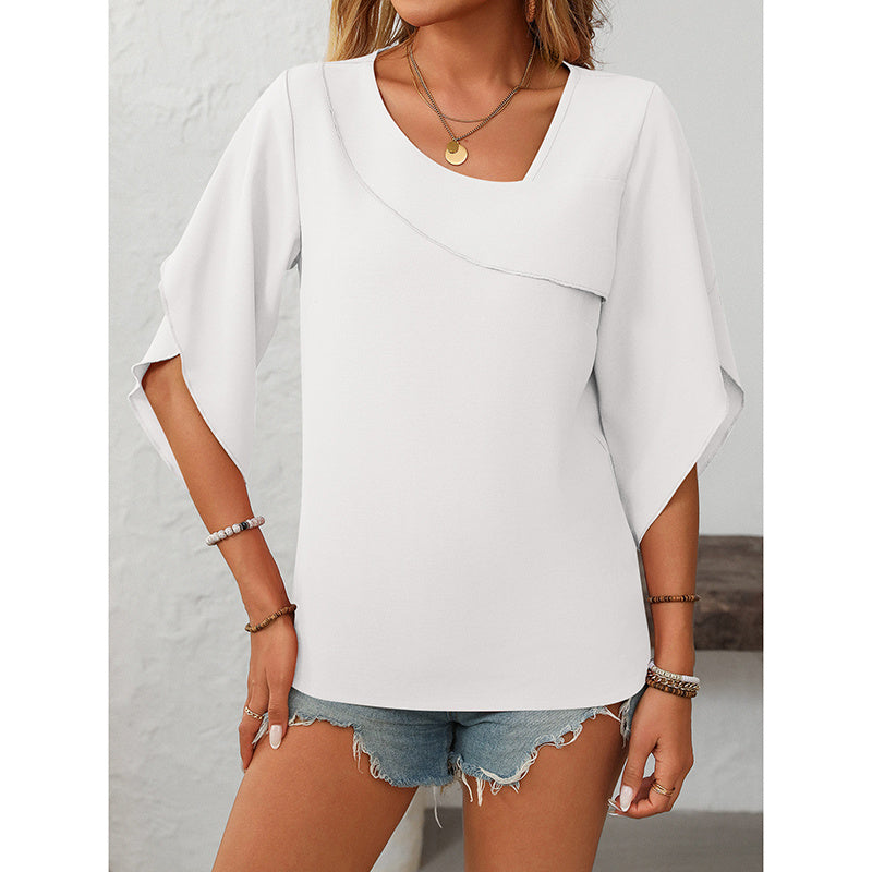 Womens Tops Dressy Casual 3 4 Sleeve Asymmetrical V Neck Work Shirts Blouses