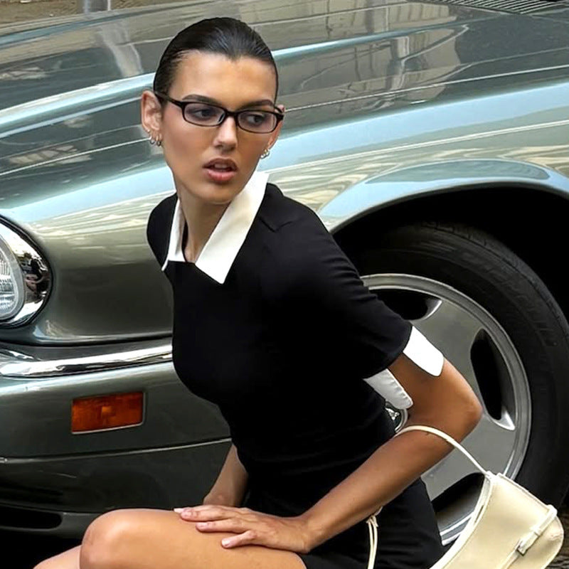 Temperament Commute Fake Two-piece Half Sleeve Shirt Slim Fit Fashion Tops