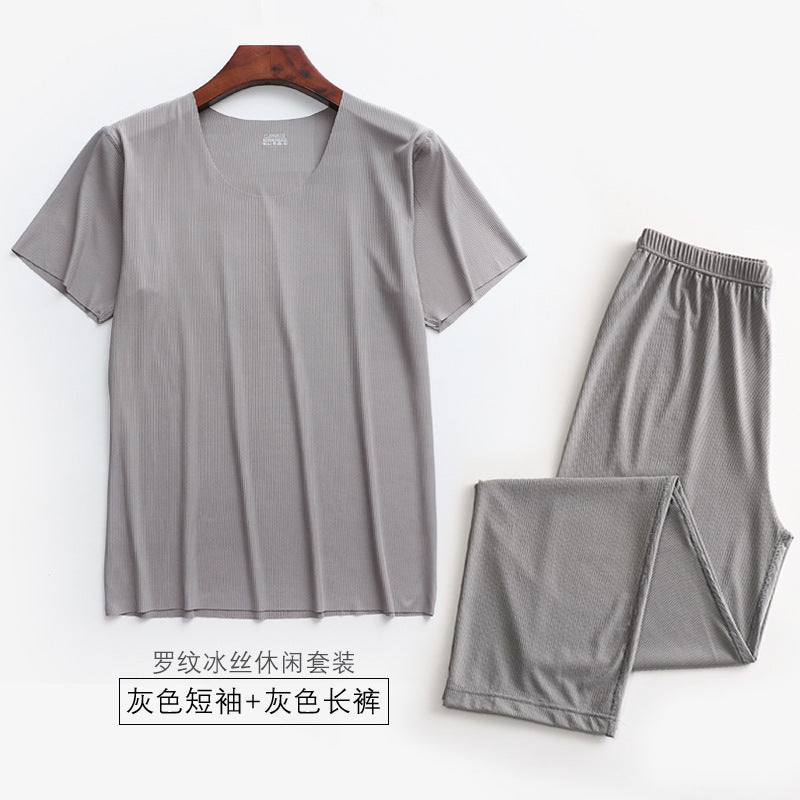 Threaded Pajamas Men's Summer Short Sleeve Long Pants Home Clothes